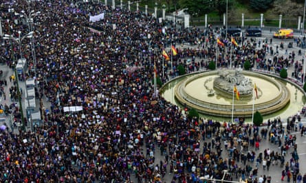 Crowds attending International Women’s Day in Madrid on 8 March.