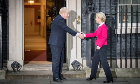 Boris Johnson greets Ursula von der Leyen at No 10
