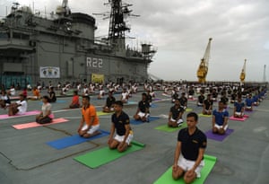 Mumbai, India Armed forces personnel take part in a yoga sesssion