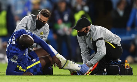 Romelu Lukaku receives treatment during the Champions League match against Malmö on 20 October
