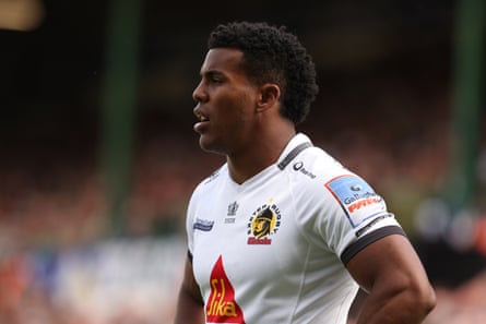 Manny Feyi-Waboso during the Prem Rugby match between Leicester Tigers and Exeter Chiefs