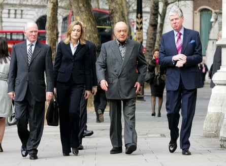 Macnamara walking down a London street with Mohamed Al Fayed and two others