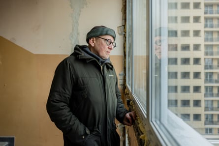 Novelist James Meek inside the building in Kyiv where he used to live