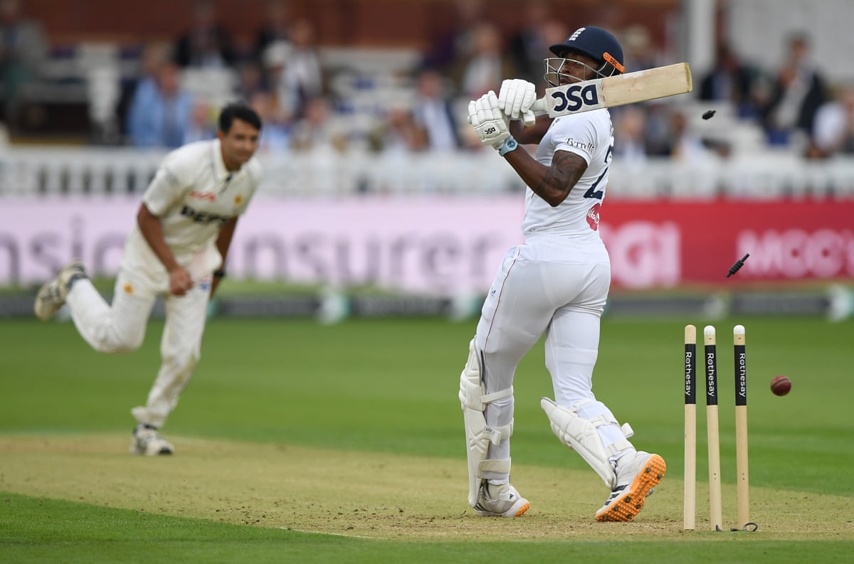 Jofra Archer is bowled by Mohammad Abbas during the first day of the second Test between England and Pakistan.