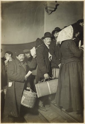 Climbing into America (Ellis Island group), 1908 In Climbing into America, Slavic immigrants assemble on a flight of stairs carrying all that they’d brought with them to the United States. Each figure in the photograph, looking weary and breathless, has in hand a white sheet of paper, likely a registration form of some sort