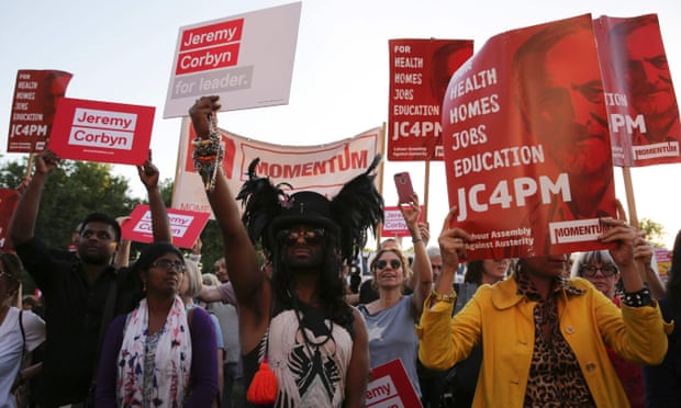 Supporters of Jeremy Corbyn holding up placards at a BAME rally in north London in 2016. 