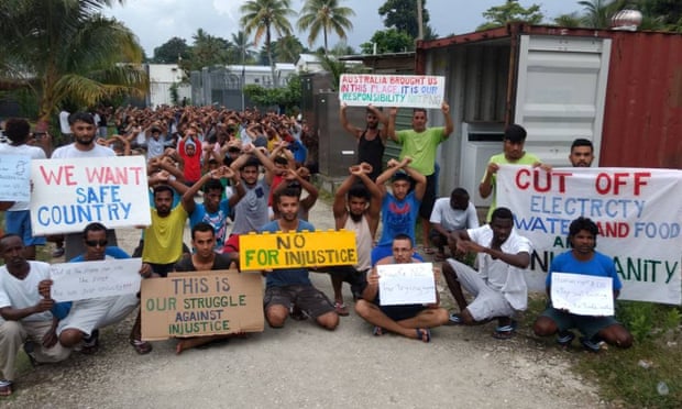 Asylum seekers protest on Manus Island, Papua New Guinea, in this picture taken from social media November 3, 2017.