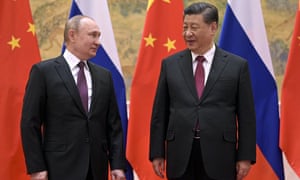 Chinese president Xi Jinping and Russian president Vladimir Putin during their meeting in Beijing on 4 February.
