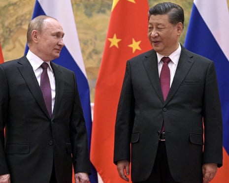 Chinese president Xi Jinping and Russian president Vladimir Putin during their meeting in Beijing on 4 February.