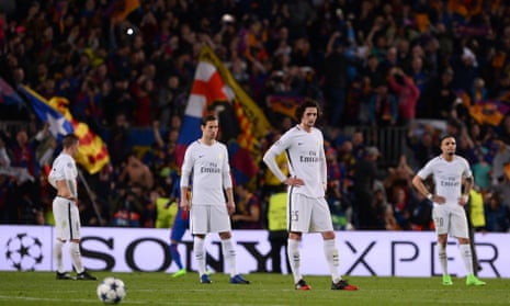 Paris Saint-Germain players look crestfallen after being knocked out of the Champions League by Barcelona in 2017 having surrendered a 4-0 first-leg lead.