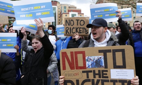 Chelsea fans protest against the Ricketts family's bid to buy the club.