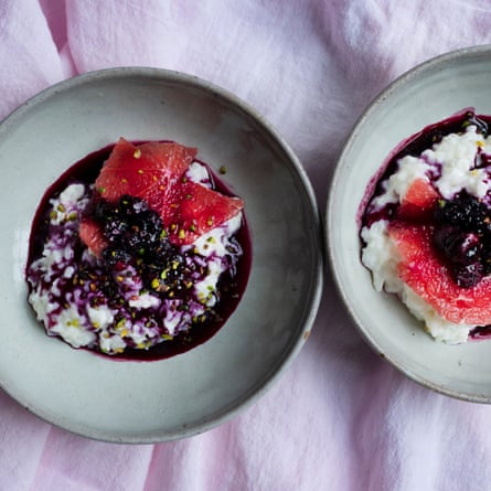 Creamy rice with berries and citrus.