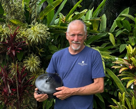 Thomas Pickett with his mother’s Dutch oven.