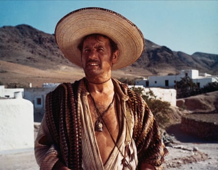 Eli Wallach in a scene from The Good, the Bad and the Ugly in cowboy hat with chest half bare