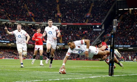Anthony Watson scores England’s first try in the Six Nations win against Wales in Cardiff
