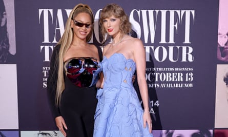 Beyoncé and Taylor Swift at the LA premiere of Taylor Swift: The Eras Tour concert film.