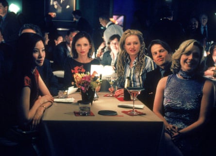 Krakowski (right) in Ally McBeal with (from left) Lucy Liu, Calista Flockhart, Portia de Rossi and James LeGros.
