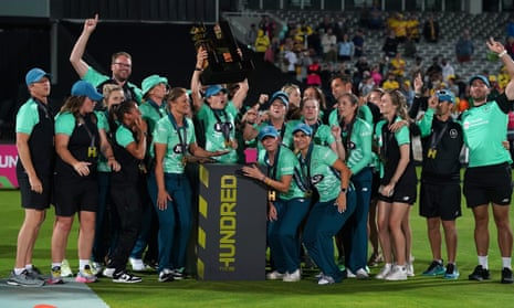 The Oval Invincibles women’s team celebrate victory in the Hundred final at Lord’s against Southern Brave.