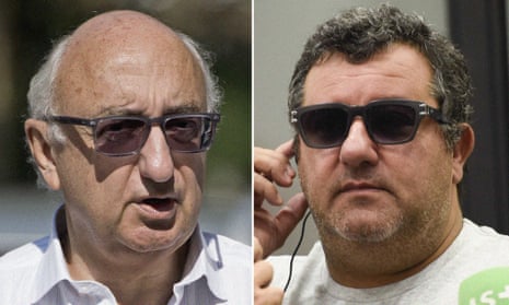 The agents Jonathan Barnett (left) and Mino Raiola are leading figures in the Football Forum, which is determined to block Fifa’s reforms.