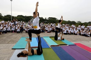 Yangon, Myanmar A group yoga demonstration exercise at the People’s park in Yangon