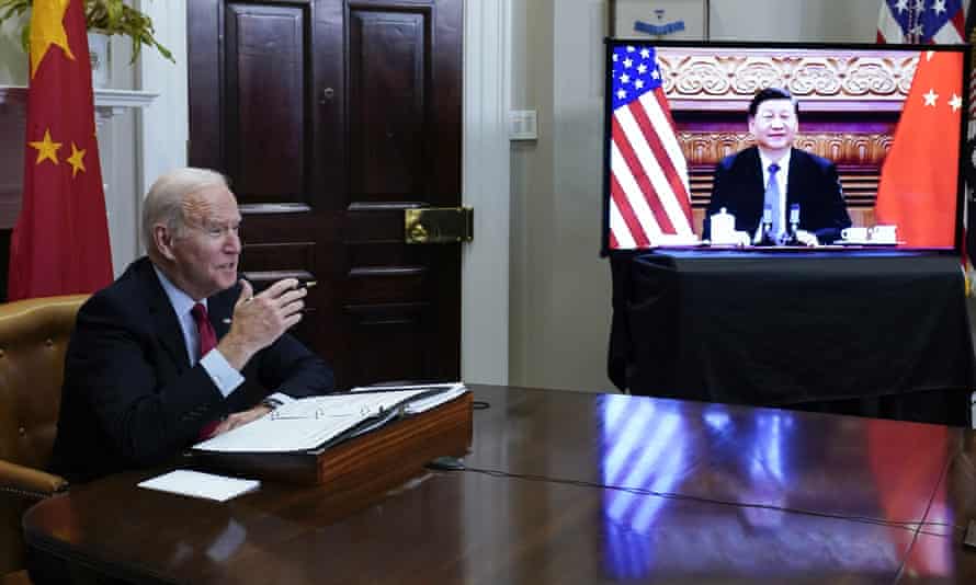 That was then: Joe Biden meeting virtually with Chinese president Xi Jinping from the Roosevelt Room of the White House in Washington, last November.