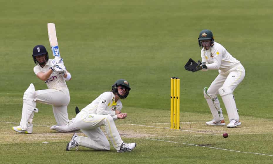 Heather Knight hits out on her way to a century on day two of the Women’s Ashes Test at Manuka Oval in Canberra.