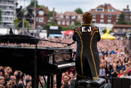 Elton John performing in Hove, June 2019.