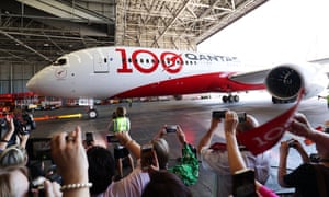 Qantas flight QF7879 from London arrives in Sydney after a non-stop flight lasting more than 19 hours.