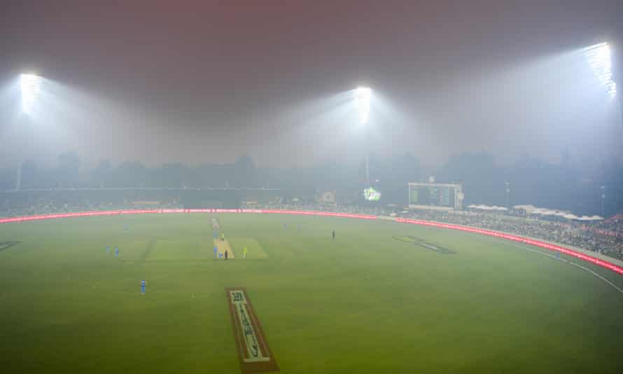 Smoke haze from bushfires at a Big Bash cricket match in Canberra in December 2019