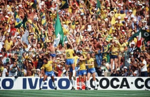 Brazil celebrate Socrates’ goal.
