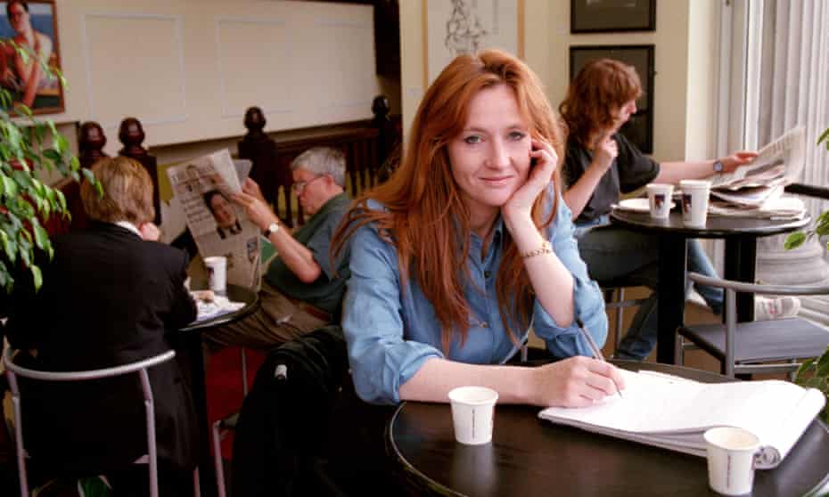 In this photo from July 1998, JK Rowling is working on Harry Potter and the Chamber of Secrets in a café.