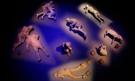 Plaster casts of victims of the eruption of Mount Vesuvius, which destroyed the Roman city of Pompeii in AD79.
