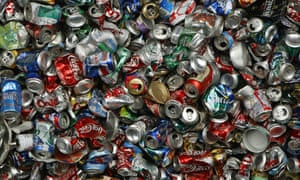 Recycled aluminum cans at the Norcal Waste recycling facility in San Francisco. Californians recycled more than 18bn beverage containers in 2015.