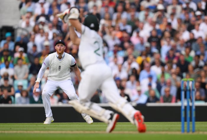 Ben Stokes of England looks on before catching from Anrich Nortje of South Africa.