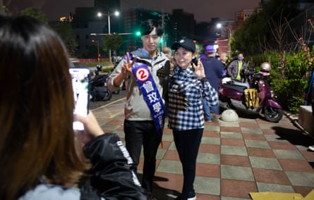 Tseng Wen-hsueh, left, is running as an independent in a county that has always voted for the KMT.