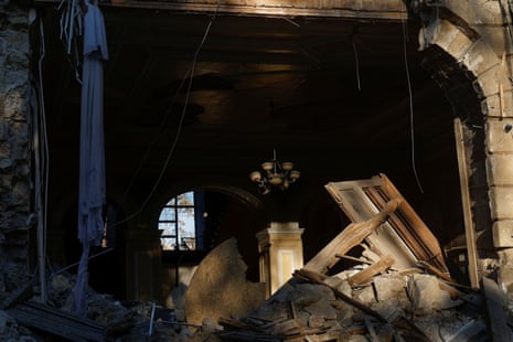 A view shows a building of a gymnasium damaged by a Russian missile attack in Mykolaiv.