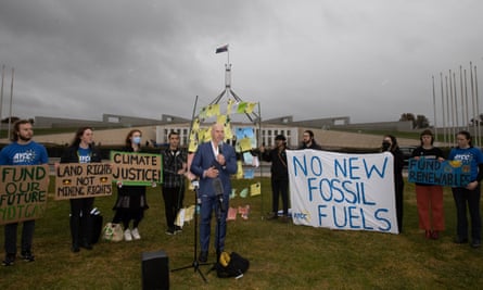 David Pocock speaking in front of a Youth Climate protest outside Parliament House, Canberra