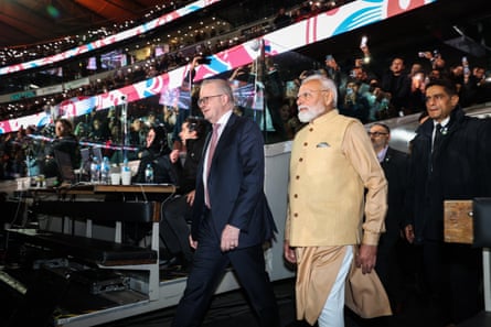 Anthony Albanese and Narendra Modi enter the Marvel arena on Thursday night.