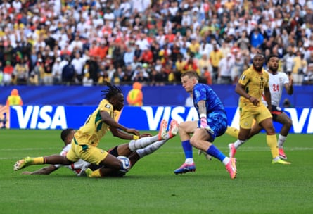 Prince Kwabena Adu gives England a scare with a second-half run into the box.