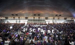 Thousands of people attend the Podemos main rally in Madrid.