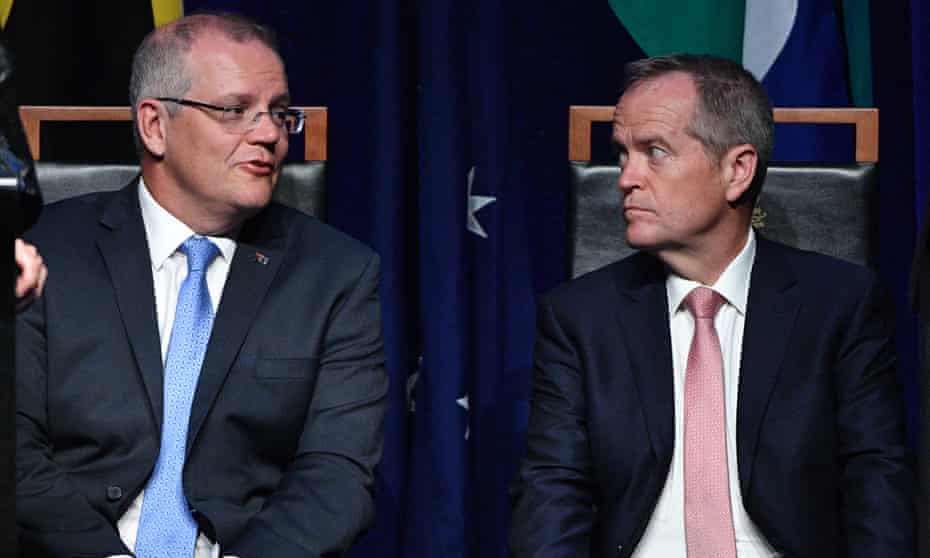 Prime minister Scott Morrison with Labor leader Bill Shorten. In the latest Guardian Essential poll, 36% of voters said Labor would do a better job of governing the country, while 35% nominated the Liberal team.