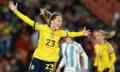 Elin Rubensson celebrates scoring Sweden's  second goal against Argentina