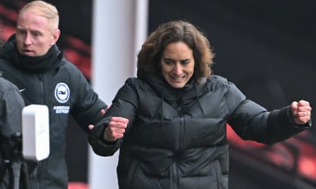 Aston Villa manager Natalia Arroyo celebrates at the full-time whistle