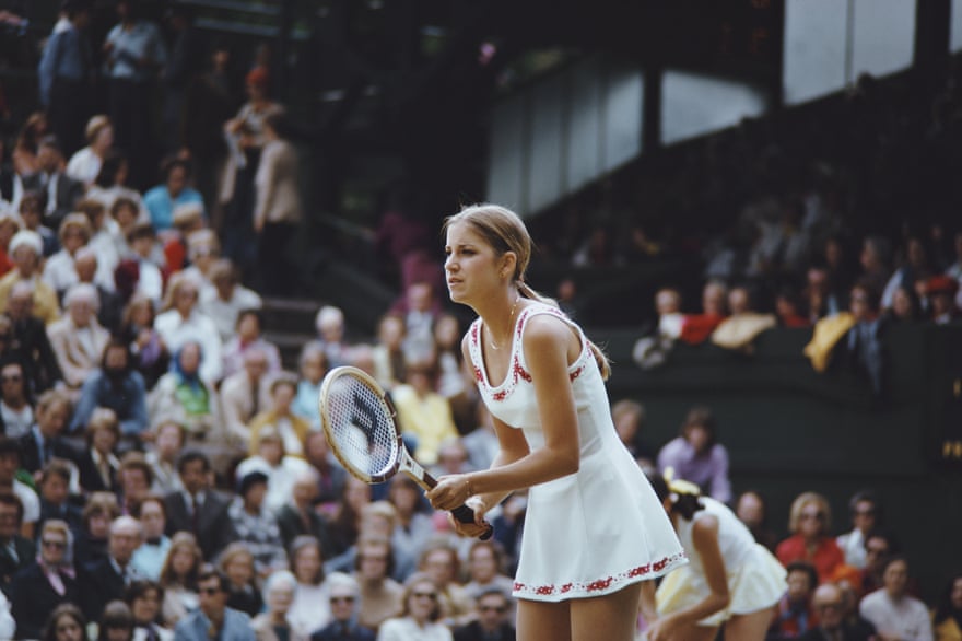 Chris Evert at Wimbledon in 1974, when she won the first of her three singles titles at the tournament.