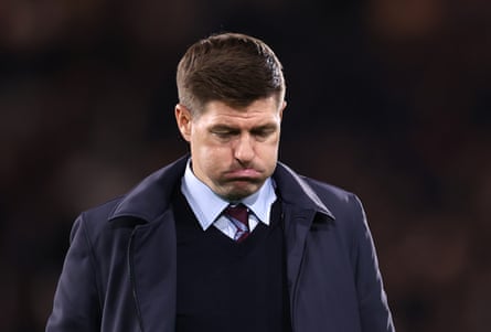 Steven Gerrard walks off after what would be his last game in charge of Aston Villa, at Fulham.