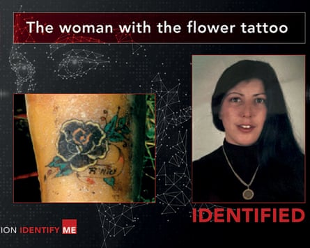 A picture of a rose tattoo and a portrait of Rita Roberts