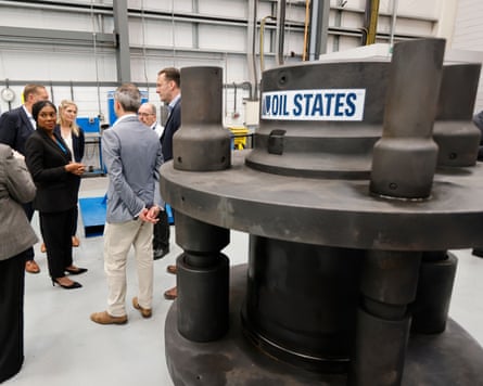 Kemi Badenoch joins Douglas Lumsden and the Scottish Conservative leader, Russell Findlay at an Oil States Industries site in Aberdeen in May.