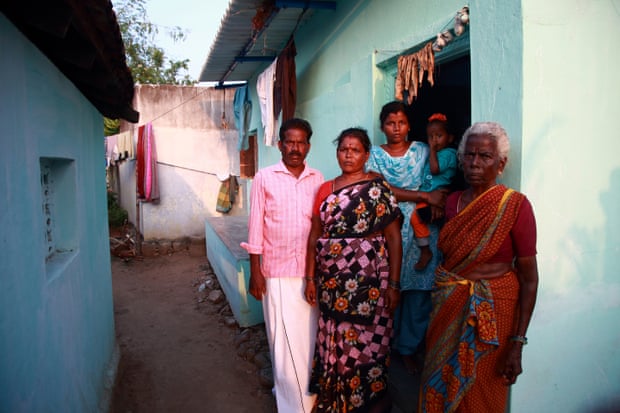 Kathiravel’s family outside their home in Dindigul, Tamil Nadu.