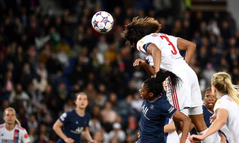 Wendie Renard with a trademark header to secure Lyon’s place in the final.