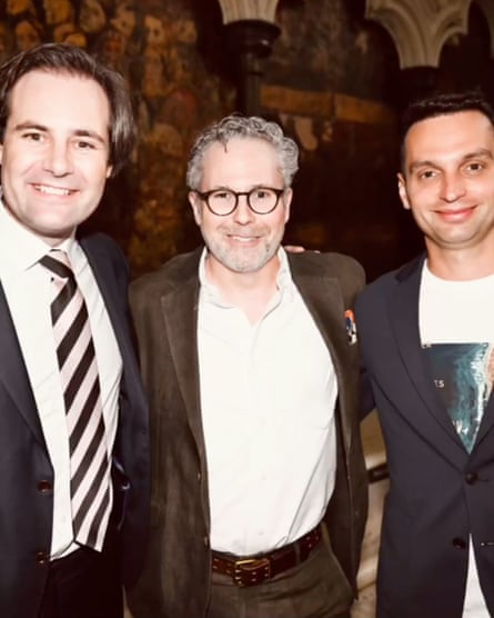 Ben Delo, Jeremy Hildreth and Konstantin Kisin at Delo’s summer party in Westminster Abbey.